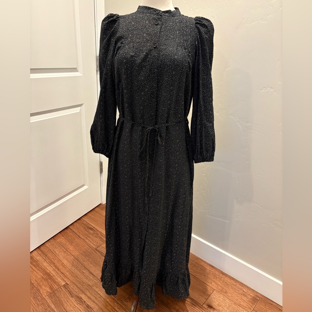 Elegant Brass & Roe Black Tiny Polka Dots Dress Size Small Soft Comfy Worn Twice